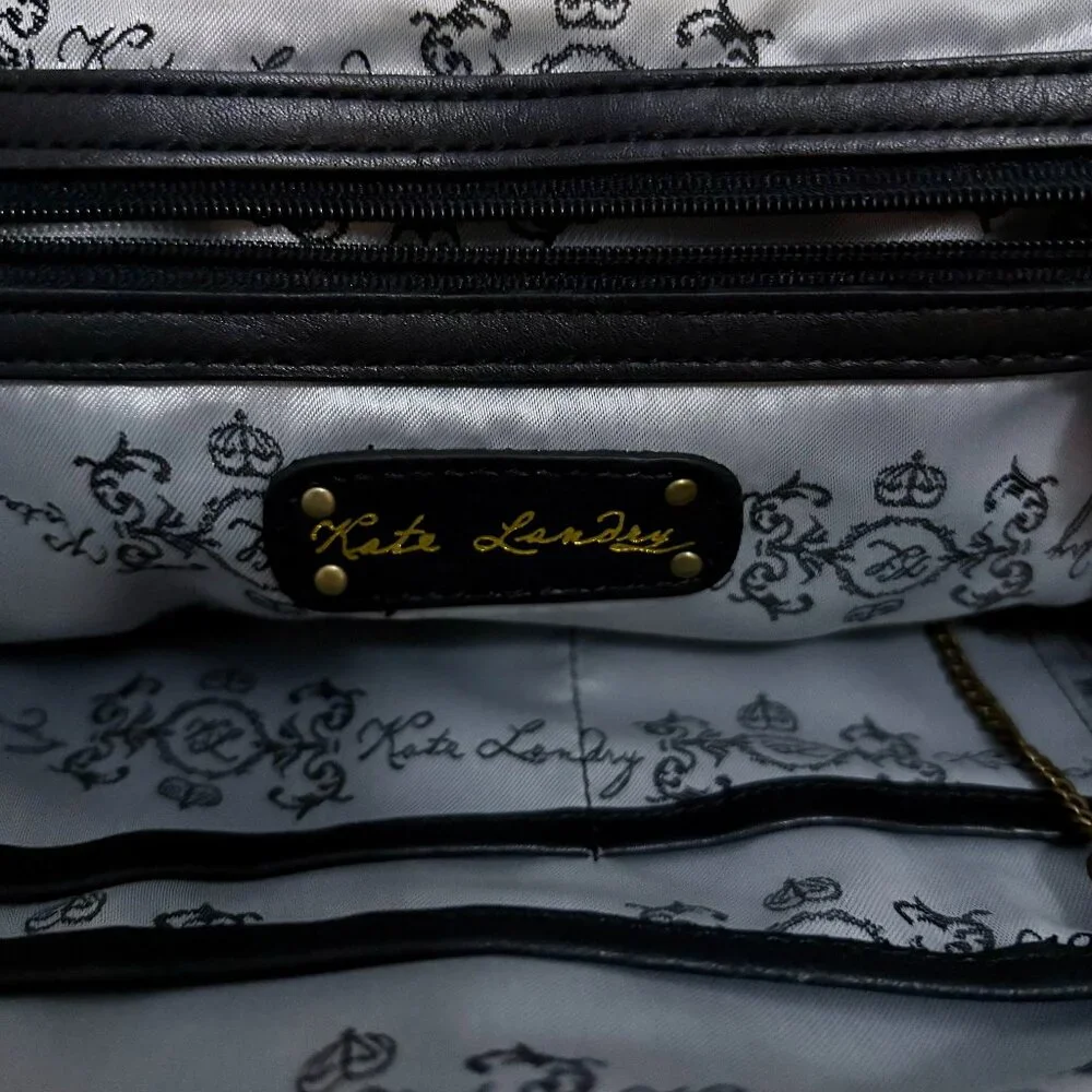 Auth KATE LANDRY Black Leather VTG Inspired Top Handle Frame Satchel Bag... - Picture 7 of 7